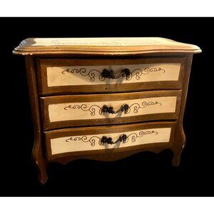 Vtg  60s Apco Japan Wooden Jewelry Chest Music Box 3 Velvet-Lined Drawers Hand-P